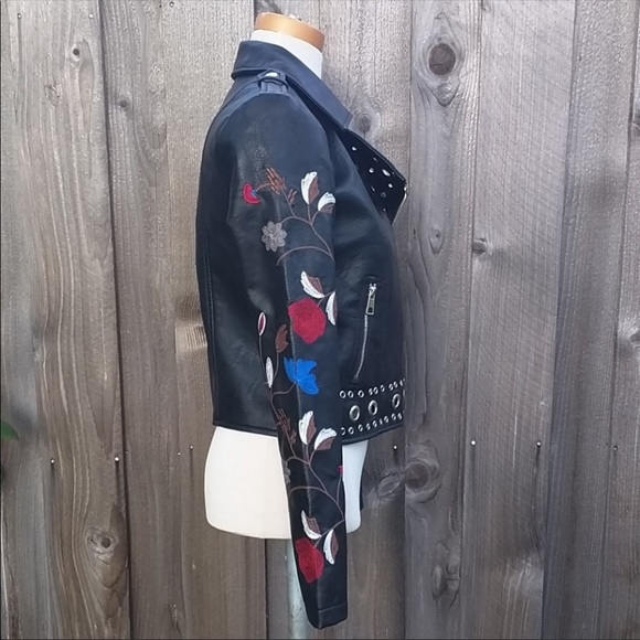 Embroidered Biker Jacket NWOT - Picture 3 of 8